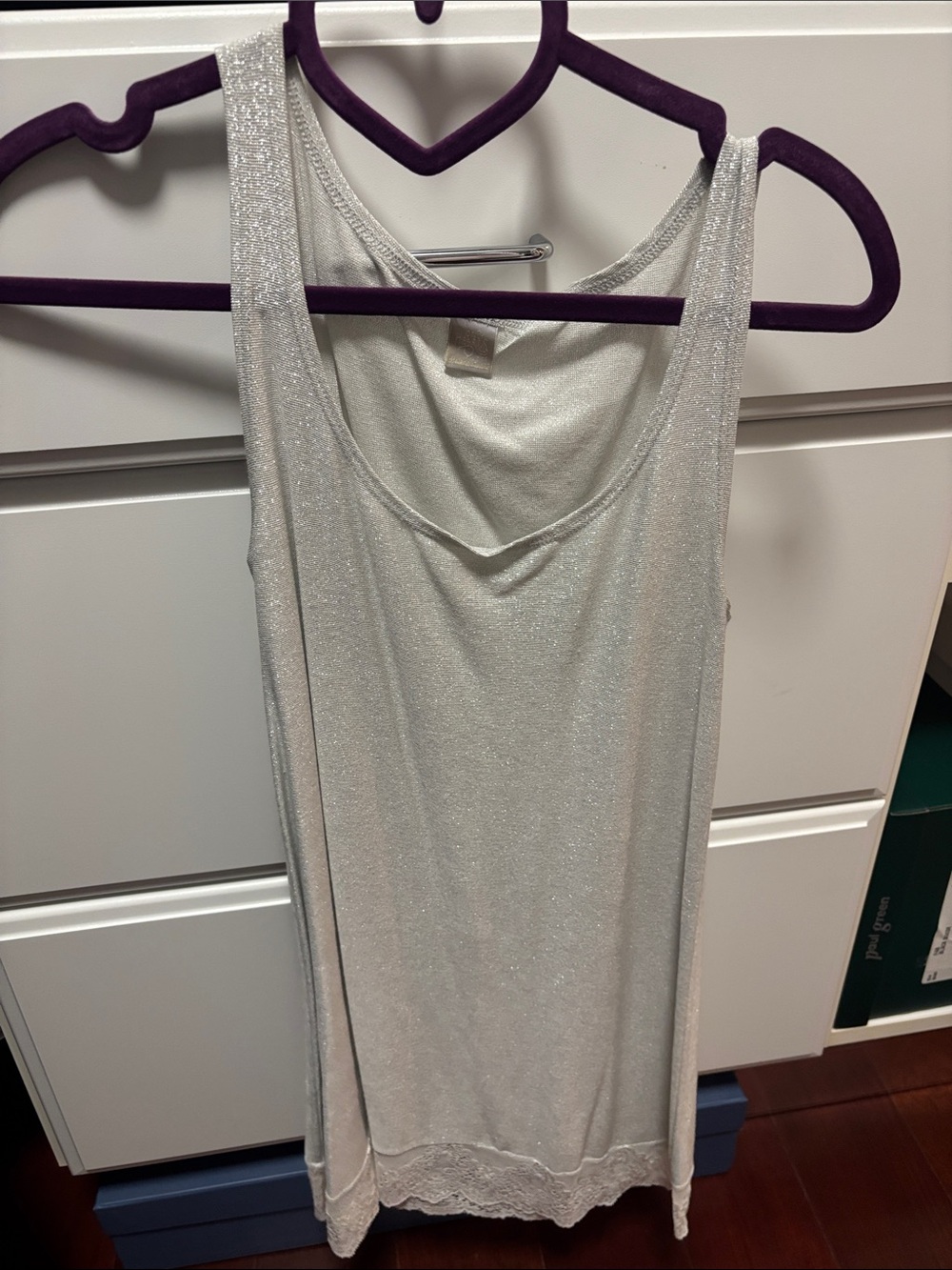 Only Hearts Silver Shimmer Camisole with Lace Hem long